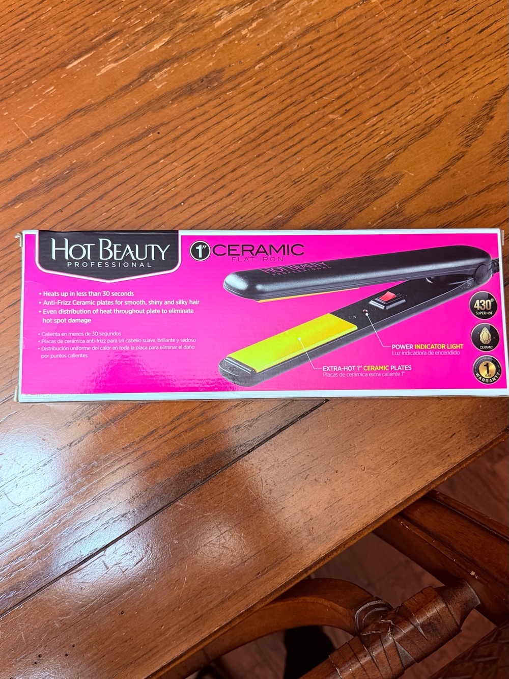 1" Ceramic Flat Iron in Pink with Yellow Plates